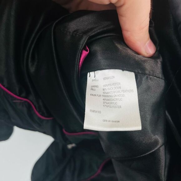 Calvin Klein Quilt Longline Parka Jacket Faux Fur Hood Black Womens Size Medium - Picture 7 of 7